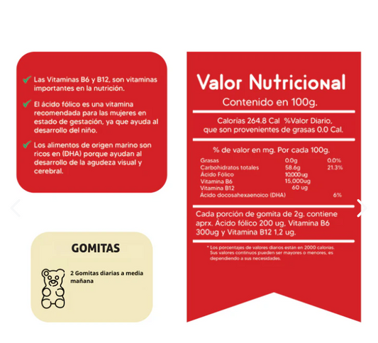 Gomitas DHA Ácido Fólico Vit. B6, B12